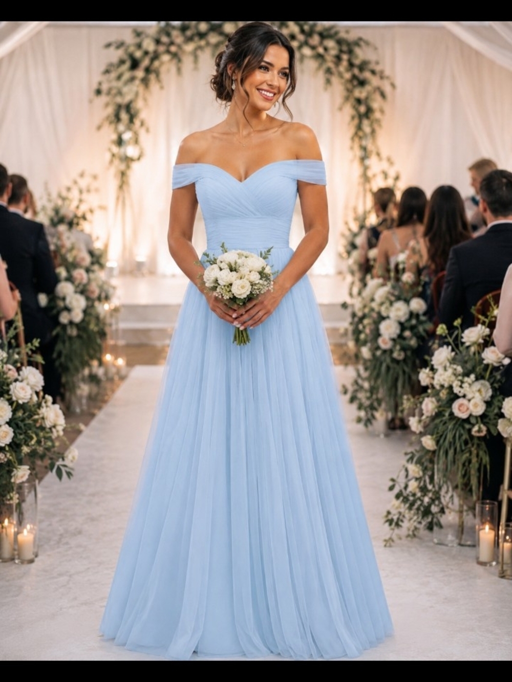 Cinderella Blue Off-Shoulder Tulle Gown Formal Evening Bridesmaid NWOT Sz 14